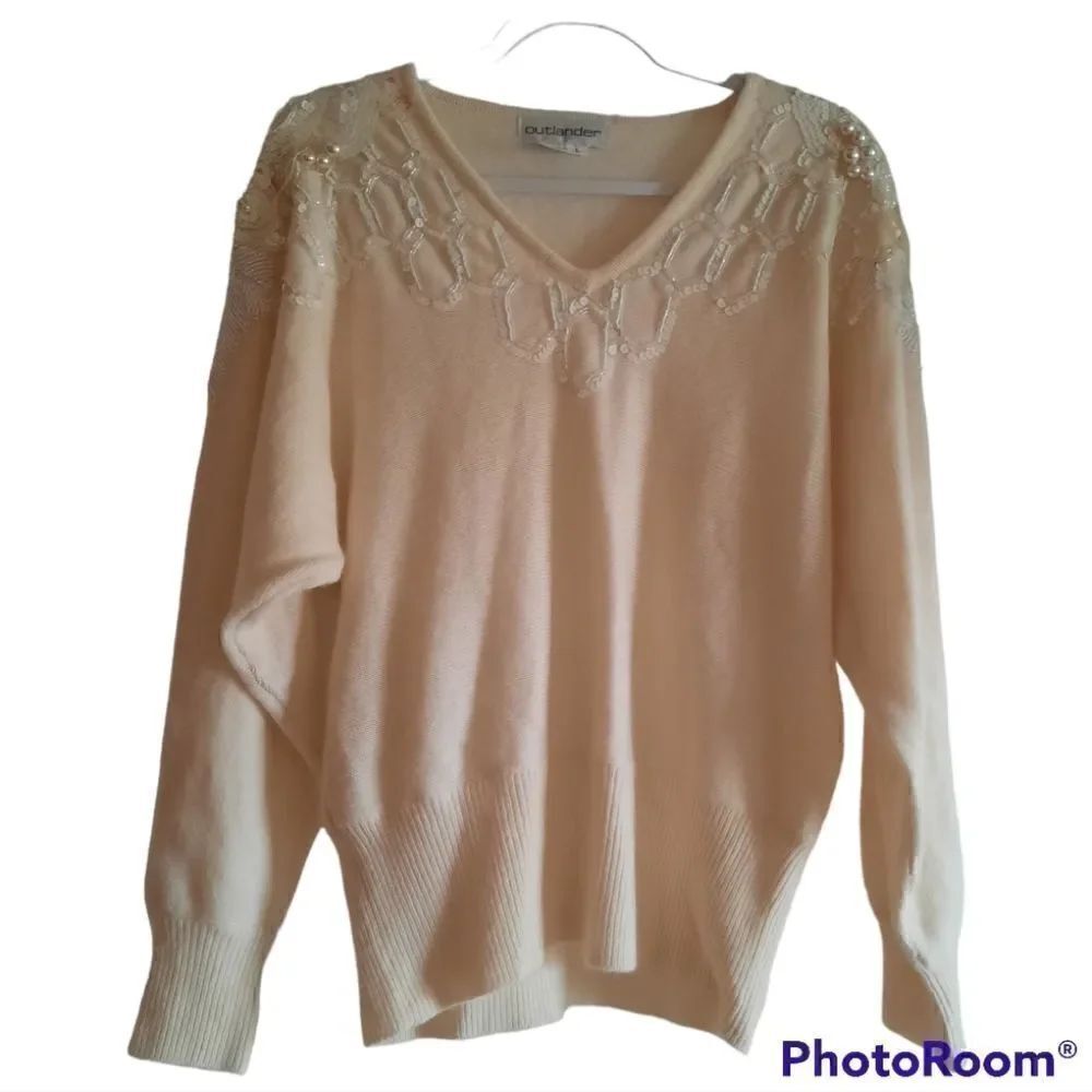 Outlander Sequin Pearl Lambswool Blend Vintage Sweater